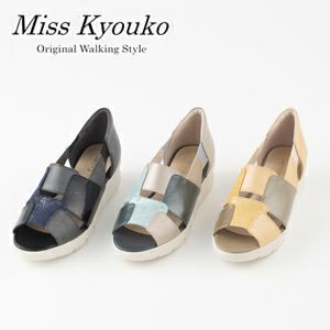 高品質 Miss Kyouko 4E切り替えパンチングサンダルブルー23cm 靴 - www 